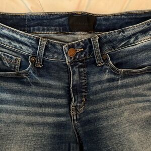 BKE Boot Cut Jeans Medium to Dark Wash with Authentic Distressing